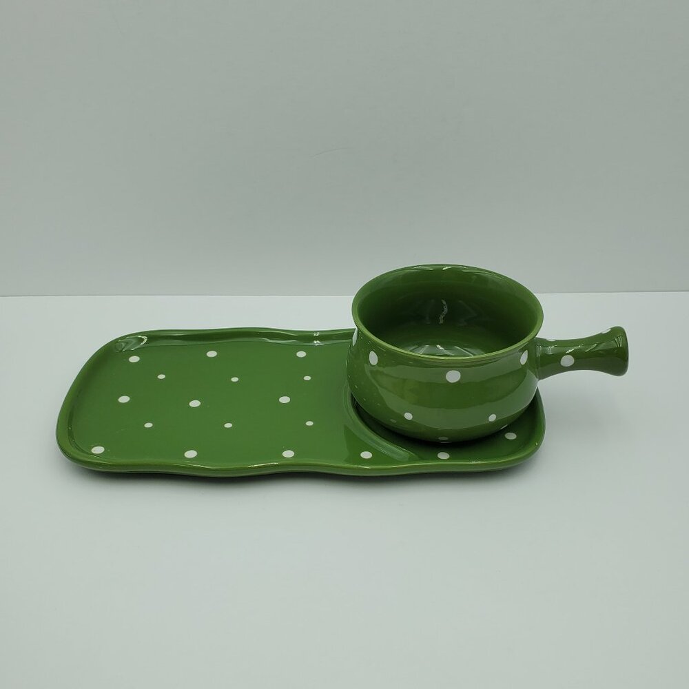 Temp-tations Polka Dot Green Soup & Sandwich Set Soup Chili Bowl Lunch Plate